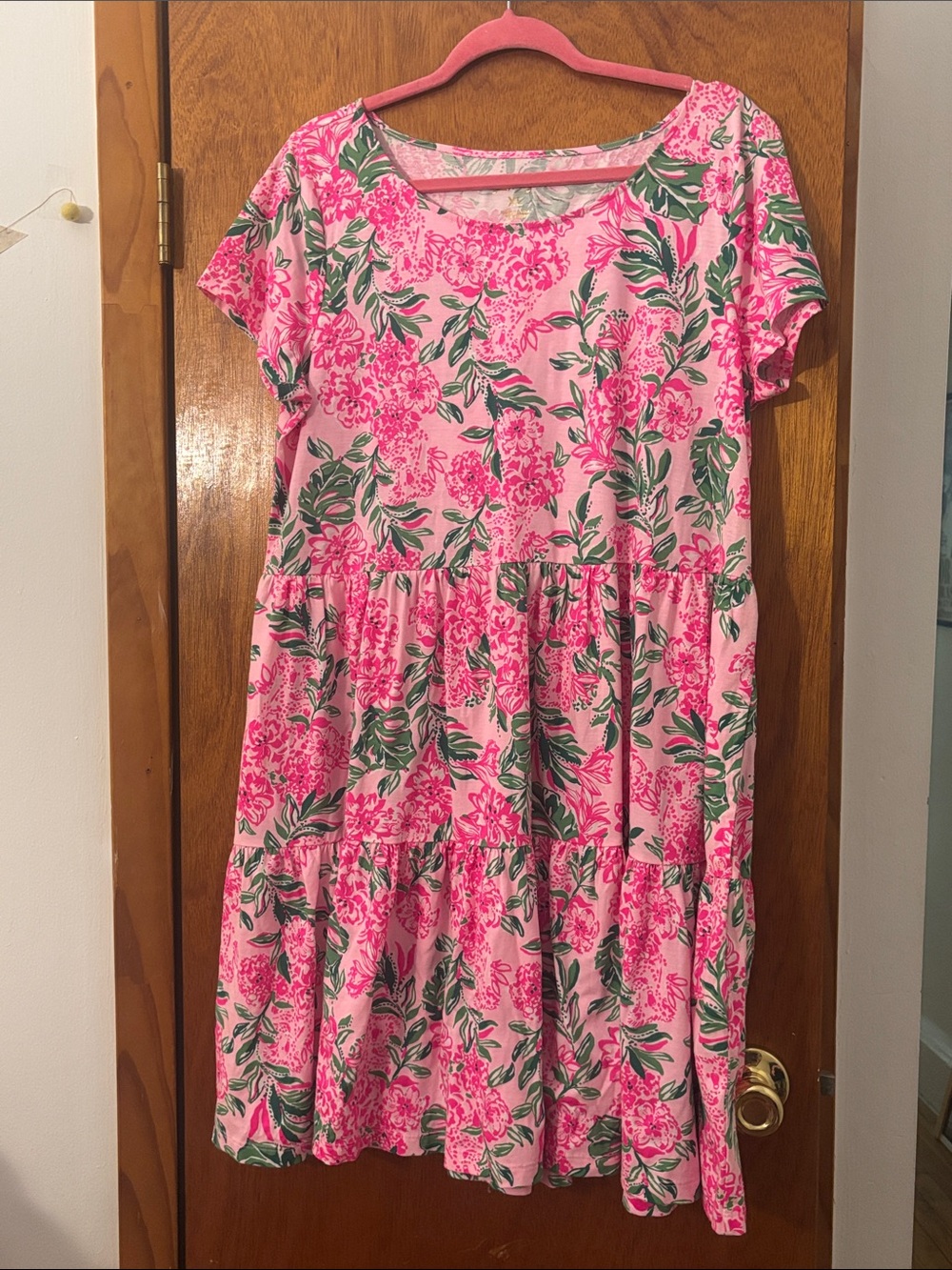NWT Lilly Pulitzer Geanna Tiered Short Sleeve Cotton Dress Conch Pink Koala Lala